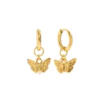 Vlinder parel oorbellen, Oorbellen, dames, stainless steel, kunst parel, lengte 2,5 cm, goud kleurig,