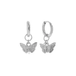 Vlinder parel oorbellen, Oorbellen, dames, stainless steel, kunst parel, lengte 2,5 cm, zilver kleurig,