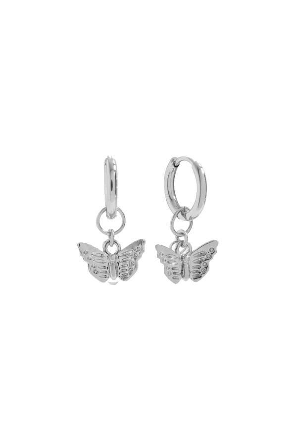 Vlinder parel oorbellen, Oorbellen, dames, stainless steel, kunst parel, lengte 2,5 cm, zilver kleurig,
