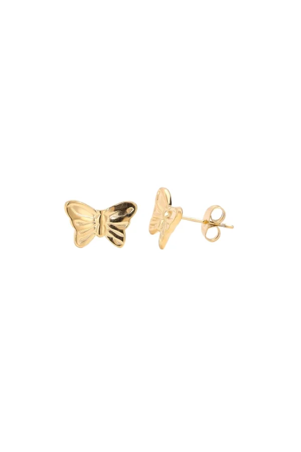Vlinder oorbellen, Oorbellen, dames, stinless steel, circa 1 cm, goud kleurig,