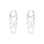 Oorbellen chained up, Oorbellen, dames, oorbel met ketting, stainless steel, strass steentje, zilver kleurig,