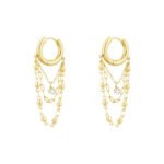Oorbellen chained up, Oorbellen, dames, oorbel met ketting, stainless steel, strass steentje, goud kleurig,