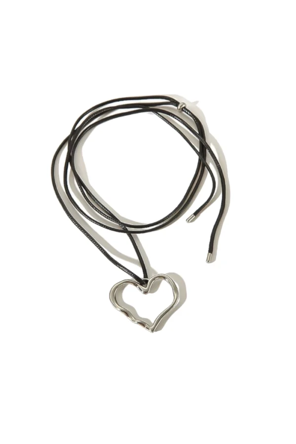 Klassieke hartvormige ketting, Ketting, dames, stainless steel, touw, 130 cm lengte, zilver kleurig