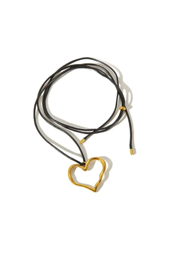 Klassieke hartvormige ketting, Ketting, dames, stainless steel, touw, 130 cm lengte, goud kleurig