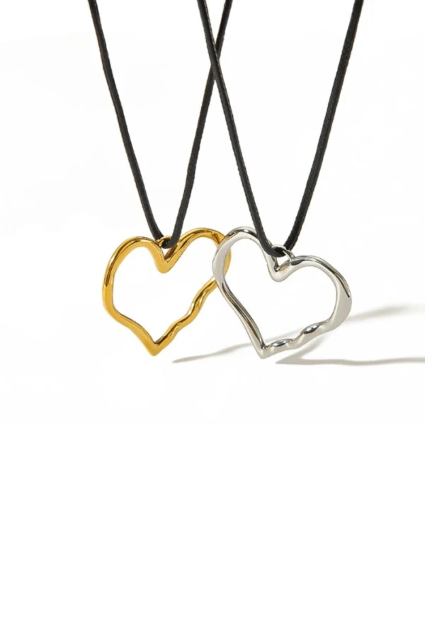 Klassieke hartvormige ketting, Ketting, dames, stainless steel, touw, 130 cm lengte, zilver en goud kleurig