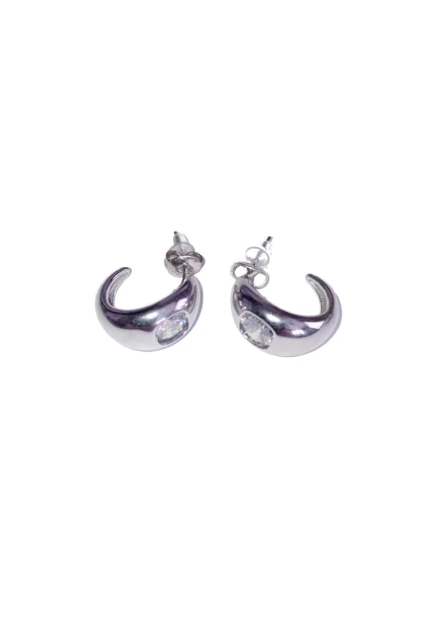 Vergulde dames hoepel oorbellen, Oorbellen, dames, stainless steel, zirkonium steen, zilver kleurig
