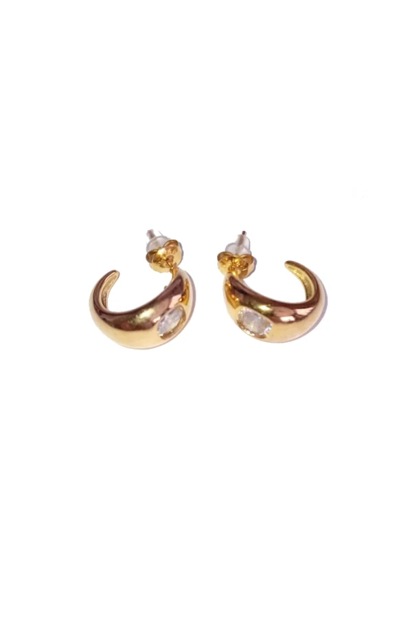Vergulde dames hoepel oorbellen, Oorbellen, dames, stainless steel, zirkonium steen, goud kleurig