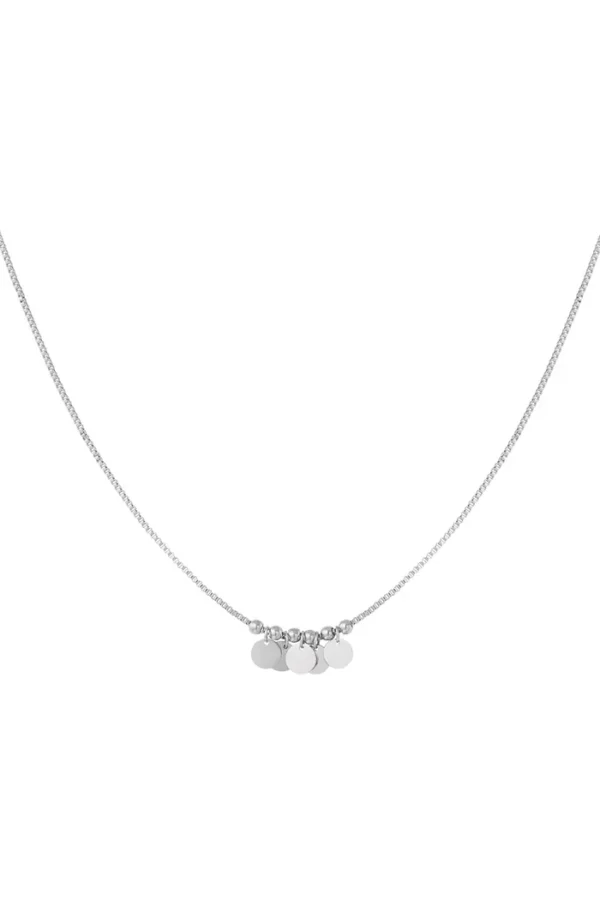 Ketting hangende coins, Ketting, dames, stainless steel, 38 + 5 cm, zilver kleurig