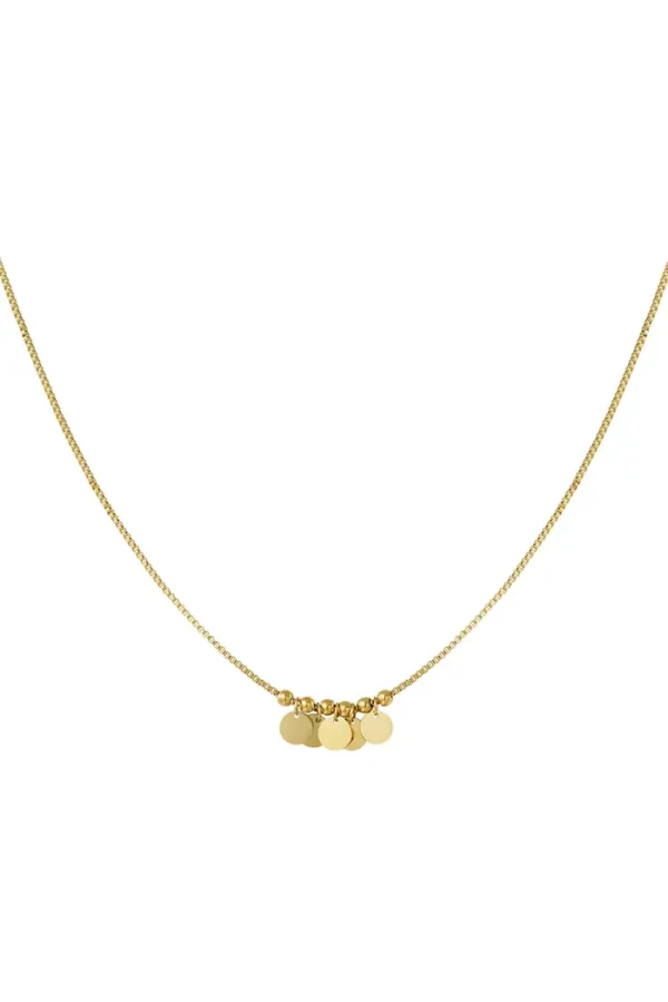 Ketting hangende coins, Ketting, dames, stainless steel, 38 + 5 cm, goud kleurig