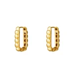 Rechthoekige oorbellen klein, Oorbellen, dames, met bolletjes, stainless steel, lengte 2 cm, bij 1,25 cm, goud kleurig