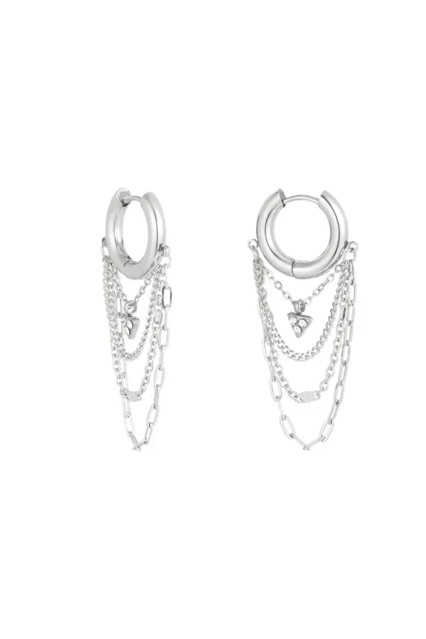 Oorbellen dainty dreamers, Oorbellen, dames, stainless steel, strass steentjes, zilver kleurig,