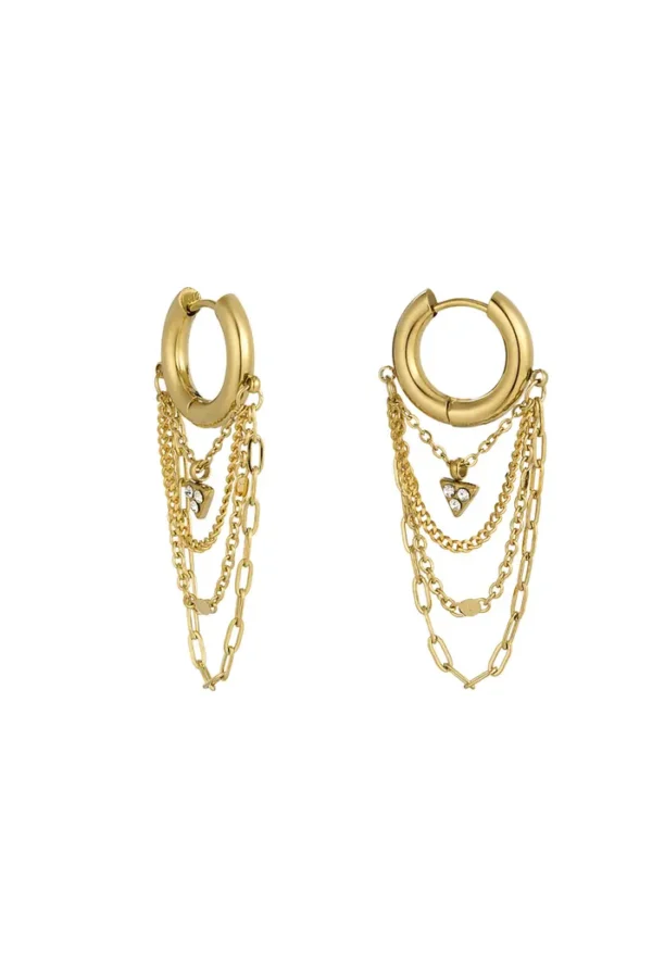 Oorbellen dainty dreamers, Oorbellen, dames, stainless steel, strass steentjes, goud kleurig,