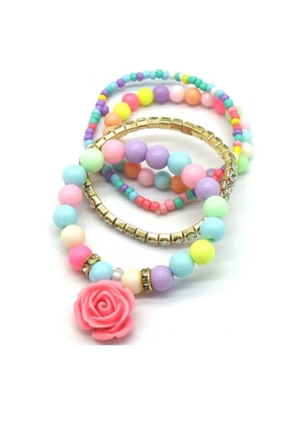 Elastieken armband set bloemen, Armband, elastiek, kunst, diverse kleuren, kinder sieraden