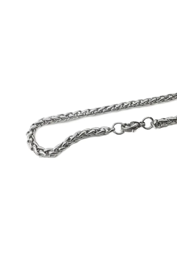 Vossen schakel ketting, Ketting, heren, stainless steel, 60cm, gevlochten ketting, zilver kleurig
