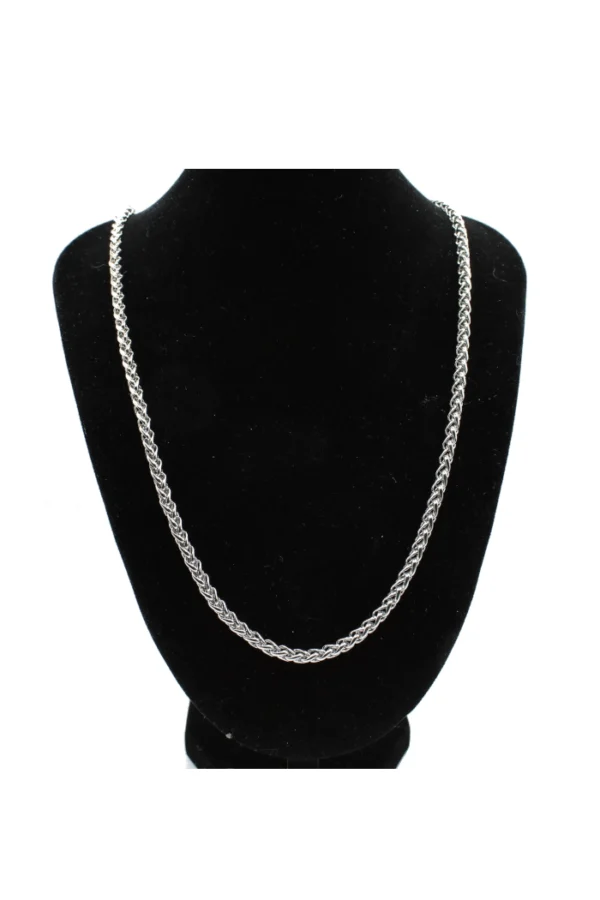 Vossen schakel ketting, Ketting, heren, stainless steel, 60cm, gevlochten ketting, zilver kleurig