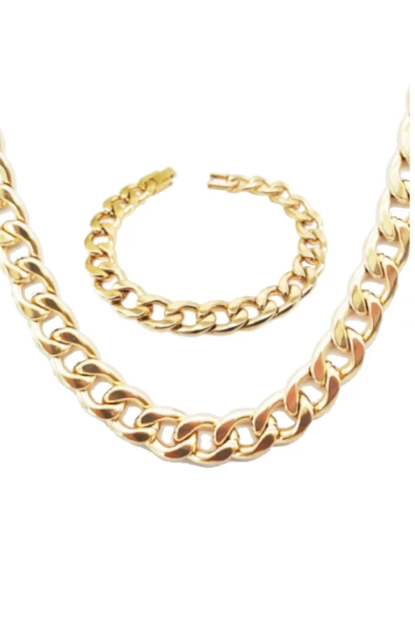 Set Gourmet ketting met armband, Set ketting met armband, heren, ketting lengte 60 cm, armband 22 cm breedte, 11 mm, goud kleurig