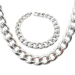 Set Gourmet ketting met armband, Set ketting met armband, heren, ketting lengte 60 cm, armband 22 cm breedte, 11 mm, zilver kleurig
