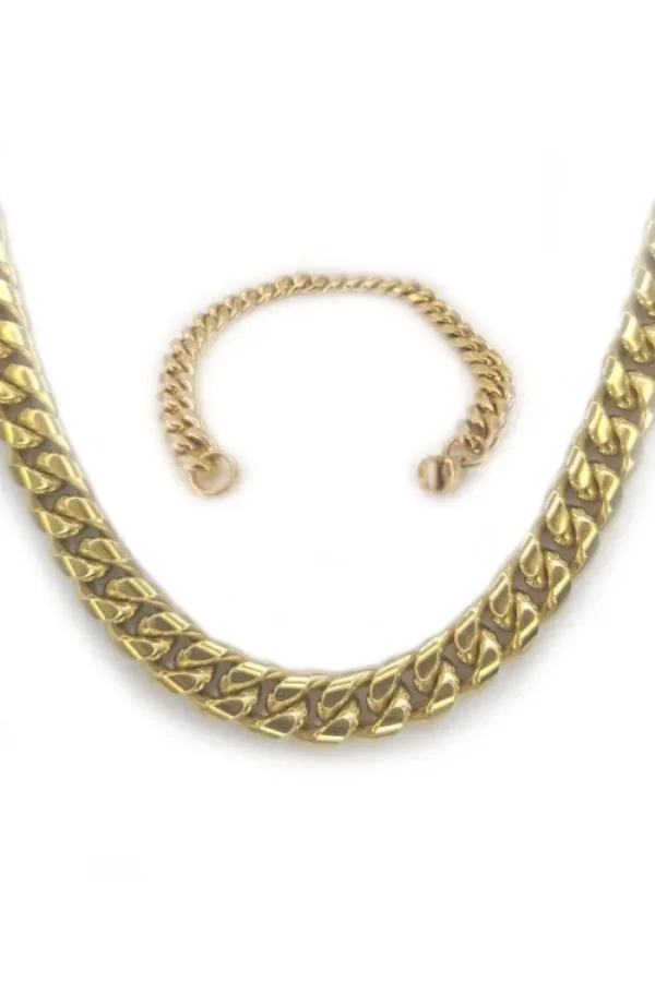 Set cubaanse ketting met armband 10mm, Ketting, heren, stainless steel, lengte 60, goud kleurig