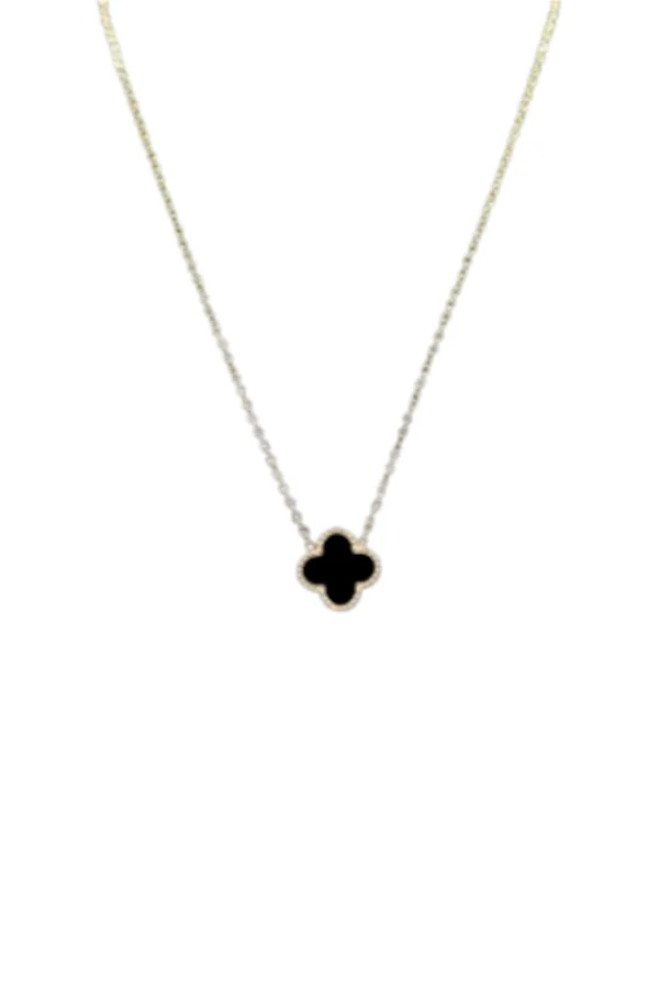 Ketting met klaver, dames, stainless steel, goud, zwart klavertje