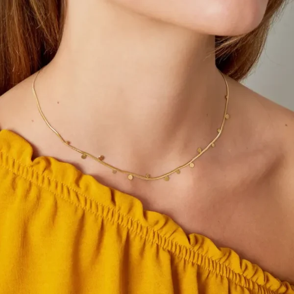 Ketting cirkel party, stainless steel, 39 + 5 cm, goud kleurig