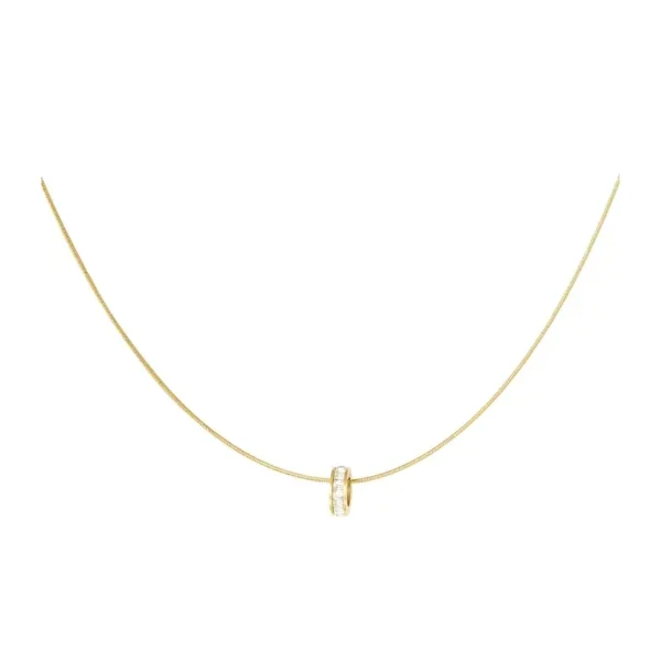 Ketting donut met steentjes, stainless steel, strass steentjes, 40 + 5 cm, goud kleurig