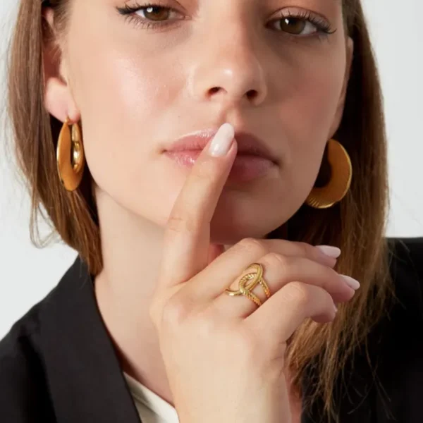 Ring knoop detail, stainless steel, Onesize, goud kleurig