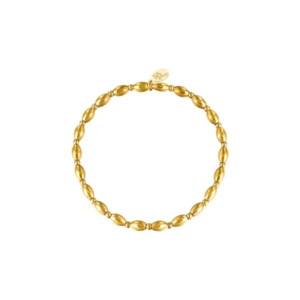Armband Amalia, stainless steel, kleine ovale kralen, 16 cm, goud kleurig