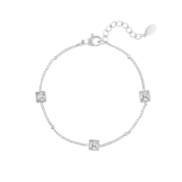 Subtiele armband met steentjes, stainless steel, 16 + 3 cm, 3 zirkonium steentjes, zilver kleurig