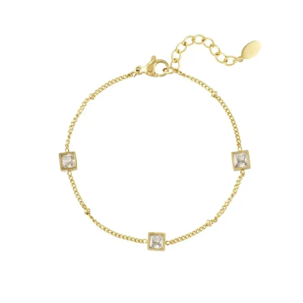 Subtiele armband met steentjes, stainless steel, 16 + 3 cm, 3 zirkonium steentjes, goud kleurig