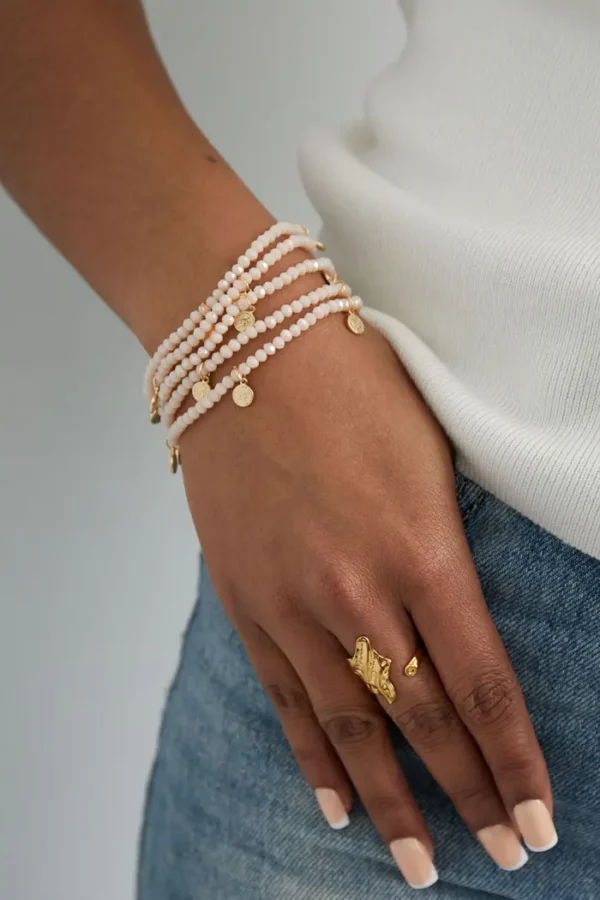 Armband met munt bedels, Armband, kristal, koper, 18 cm, beige kleur,