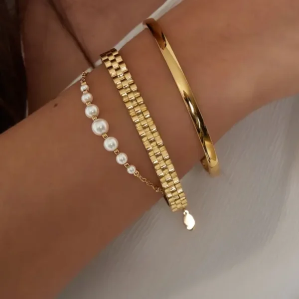Schakel bangle armband, stainless steel, 6 bij 5 cm, goud kleurig,