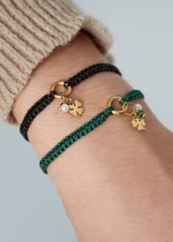 Armband lucky fortune, Armband, polyester, stainless steel, zwart met goud, imitatie parels