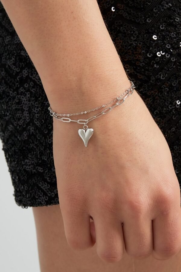 Loving layers armband, Armband, stainless steel, 16 + 3 cm, 2 lagen, een hartje, zilver kleurig,