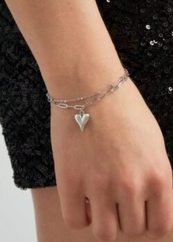 Loving layers armband, Armband, stainless steel, 16 + 3 cm, 2 lagen, een hartje, zilver kleurig,