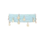 Dubbele armband met bloem bedels, Armband, kristal, koper, 18 cm, lichte blauw kleur,