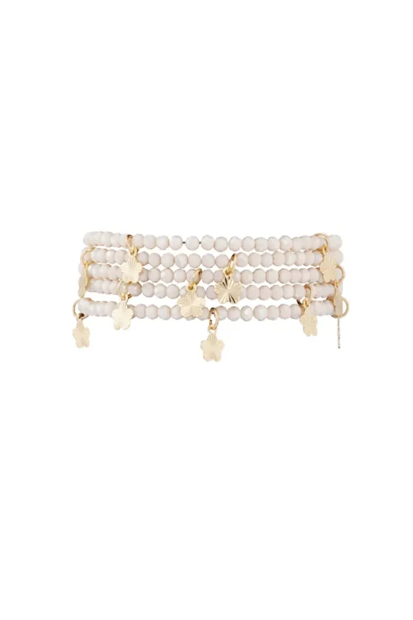 Dubbele armband met bloem bedels, Armband, kristal, koper, 18 cm, grijze kleur,