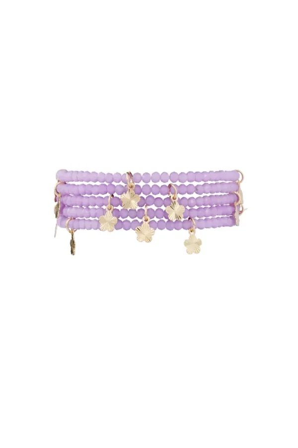 Dubbele armband met bloem bedels, Armband, kristal, koper, 18 cm, lila kleur,