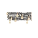 Dubbele armband met bloem bedels, Armband, kristal, koper, 18 cm, grijze kleur,