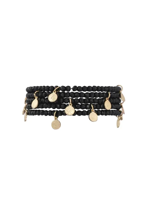 Armband met munt bedels, Armband, kristal, koper, 18 cm, zwarte kleur,