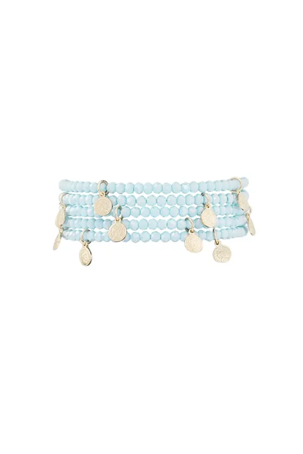 Armband met munt bedels, Armband, kristal, koper, 18 cm, blauwe kleur,