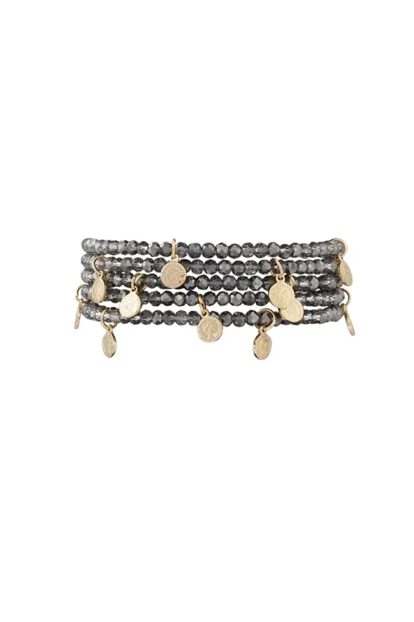 Armband met munt bedels, Armband, kristal, koper, 18 cm, grijze kleur,