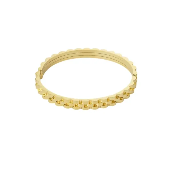 Schakel bangle armband, stainless steel, 6 bij 5 cm, goud kleurig,