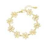 Flower party armband, Armband, stainless steel, 17 + 3 cm, 9 bloemen, goud kleurig,