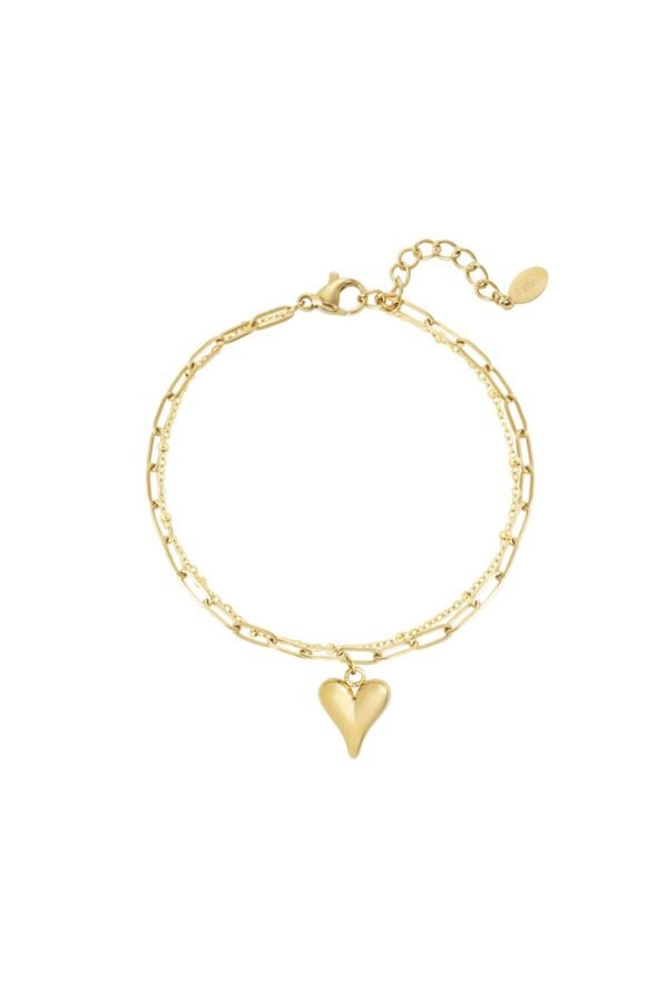 Loving layers armband, Armband, stainless steel, 16 + 3 cm, 2 lagen, een hartje, goud kleurig,