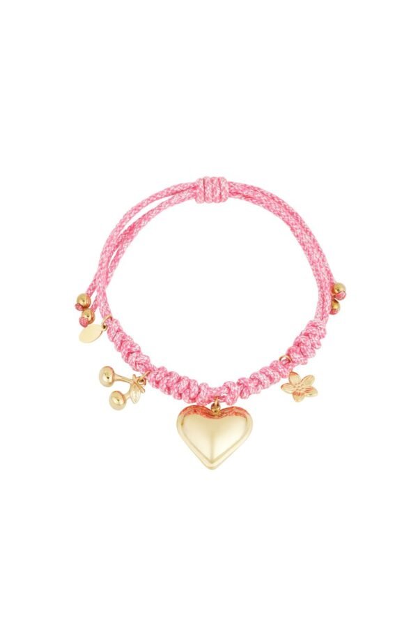 De lovely bracelet, Armband, rozetouw, 3 gouden bedeltjes van stainless steel, Onesize,
