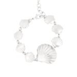 Armband sea shell lover, Armband, stainless steel, 18+ 3 cm, een grote en 7 kleine schelpjes, zilver kleurig,