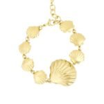 Armband sea shell lover, Armband, stainless steel, 18+ 3 cm, een grote en 7 kleine schelpjes, goud kleurig,