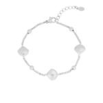 Shell serenade armband, Armband, stainless steel, 17 + 3 cm, 3 schelpjes en 4 bolletjes, zilver kleurig,