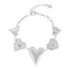 Lots of love armband, armband, stainless steel, 16 + 3 cm, 5 hartjes bedels met verschillende afdruk, zilver kleurig,