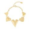 Lots of love armband, armband, stainless steel, 16 + 3 cm, 5 hartjes bedels met verschillende afdruk, goud kleurig,